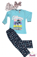 Bella Bloom California Tshirt & Bottom Set (Blue) - Yanchi