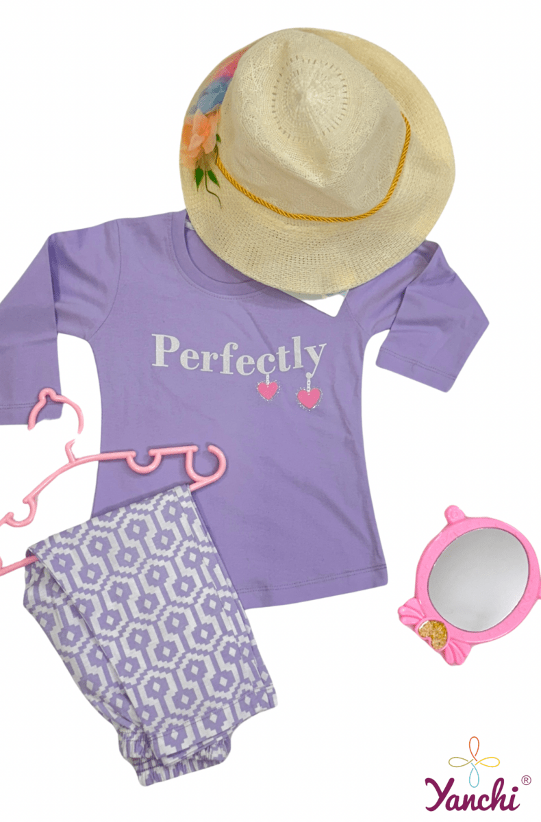 Bella Bloom Perfectly Tshirt & Bottom Set (Purple) - Yanchi