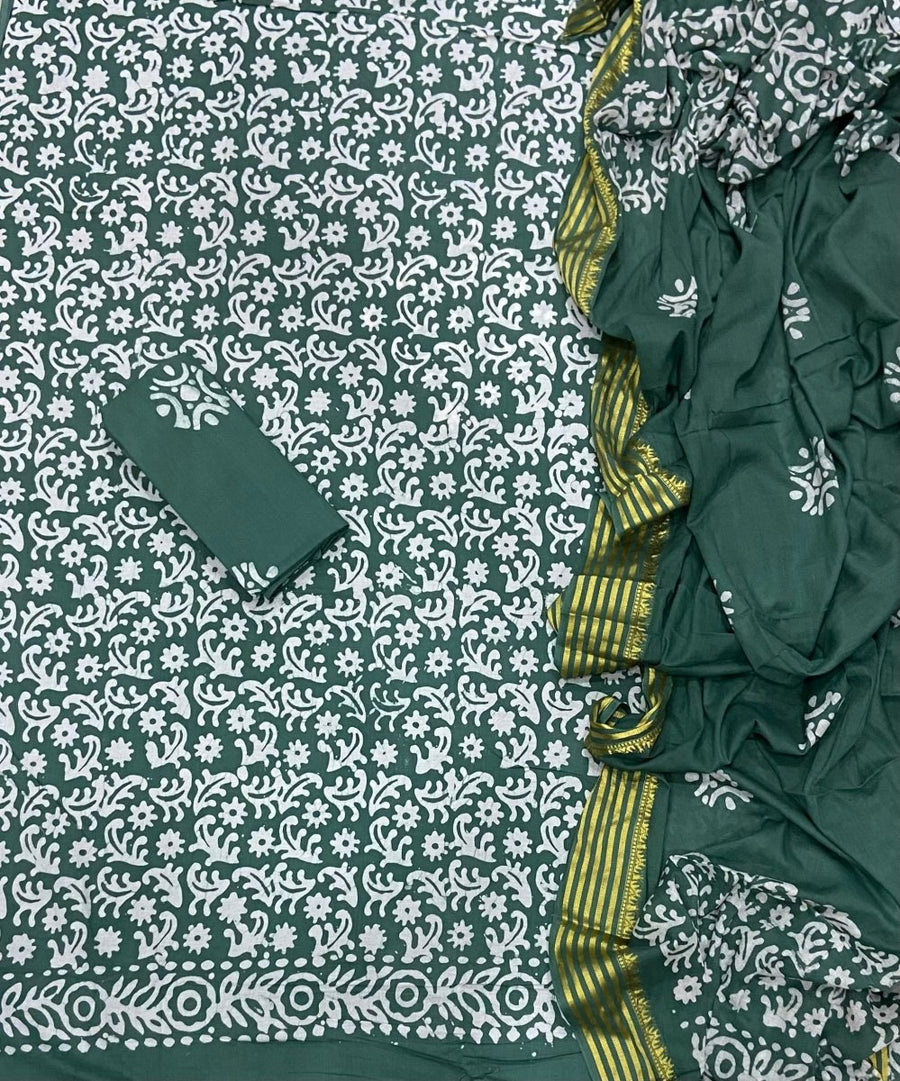 Block Print Elegant Cotton Suit Set - Yanchi