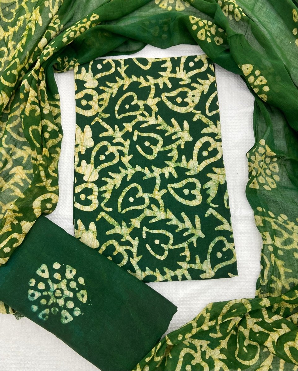 Block Print Elegant Cotton Suit Set (Green) - Yanchi