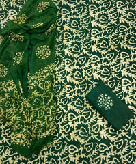 Block Print Elegant Cotton Suit Set (Green) - Yanchi