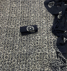 Block Print Elegant Cotton Suit Set (w/ Mirror Work) - Yanchi