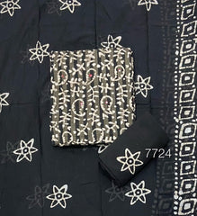 Block Print Elegant Cotton Suit Set (w/ Mirror Work) - Yanchi