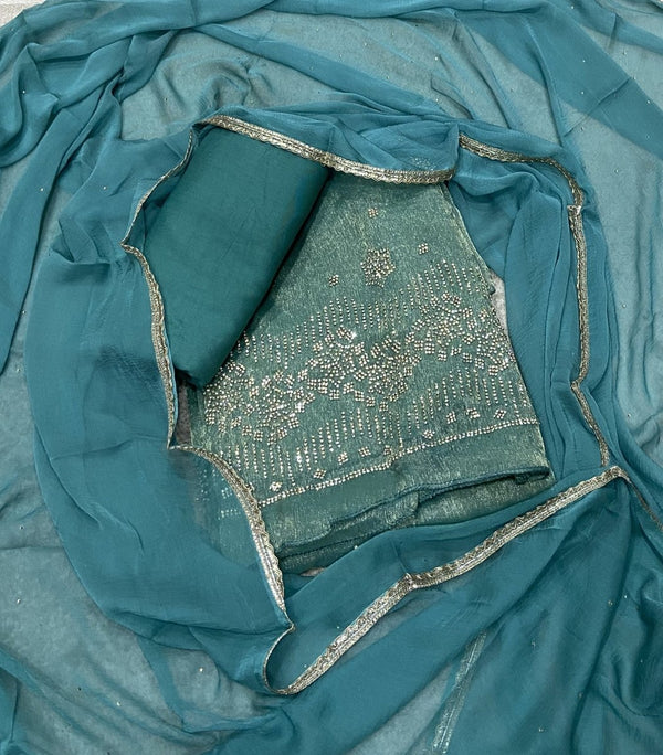 Classy Crush Jacquard Silk Suit Set with Stone Work - Yanchi