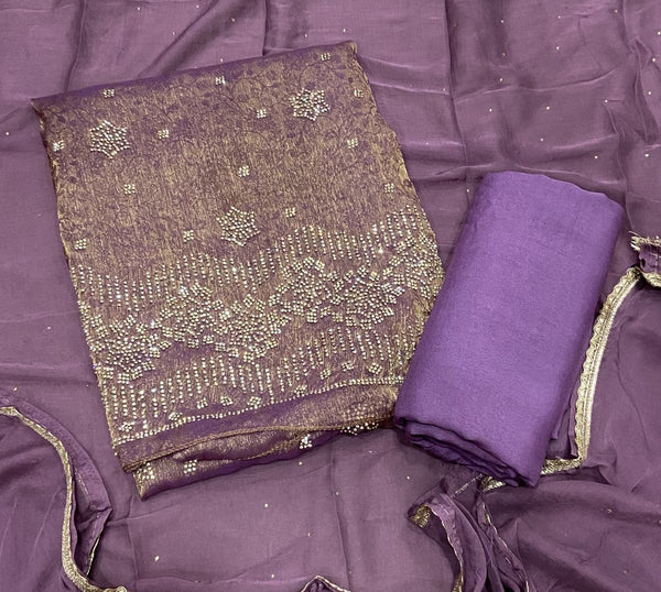 Classy Crush Jacquard Silk Suit Set with Stone Work - Yanchi