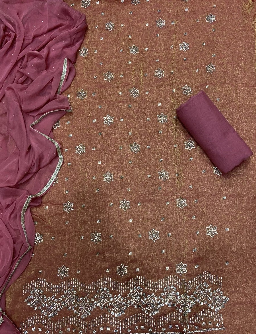 Classy Crush Jacquard Silk Suit Set with Stone Work - Yanchi