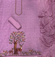 Classy Femora Linen Digital Print Suit Set with Swarovski Work - Yanchi