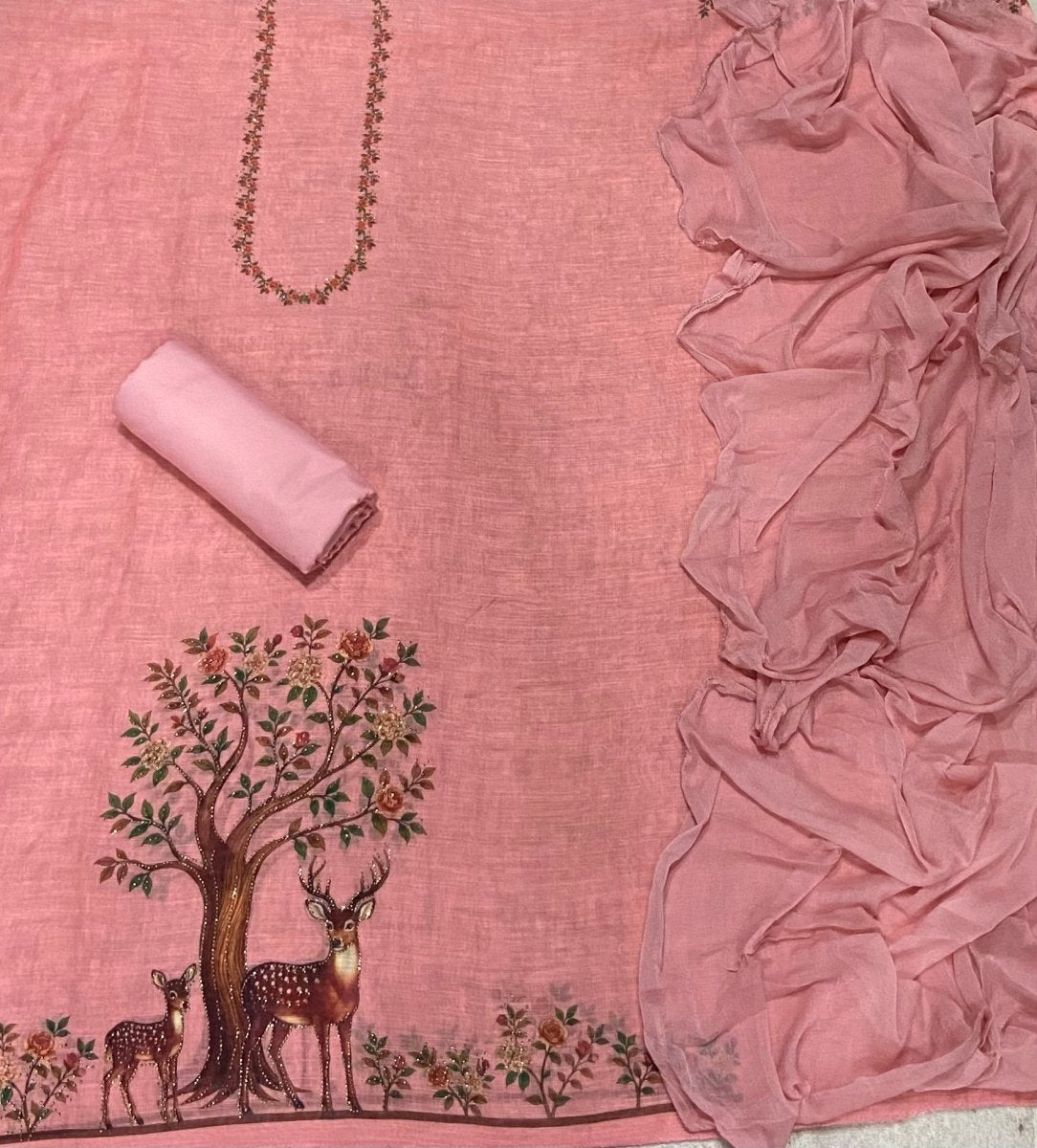 Classy Femora Linen Digital Print Suit Set with Swarovski Work - Yanchi