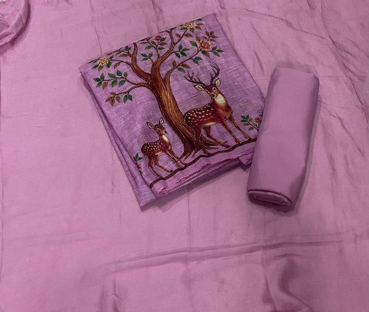 Classy Femora Linen Digital Print Suit Set with Swarovski Work - Yanchi