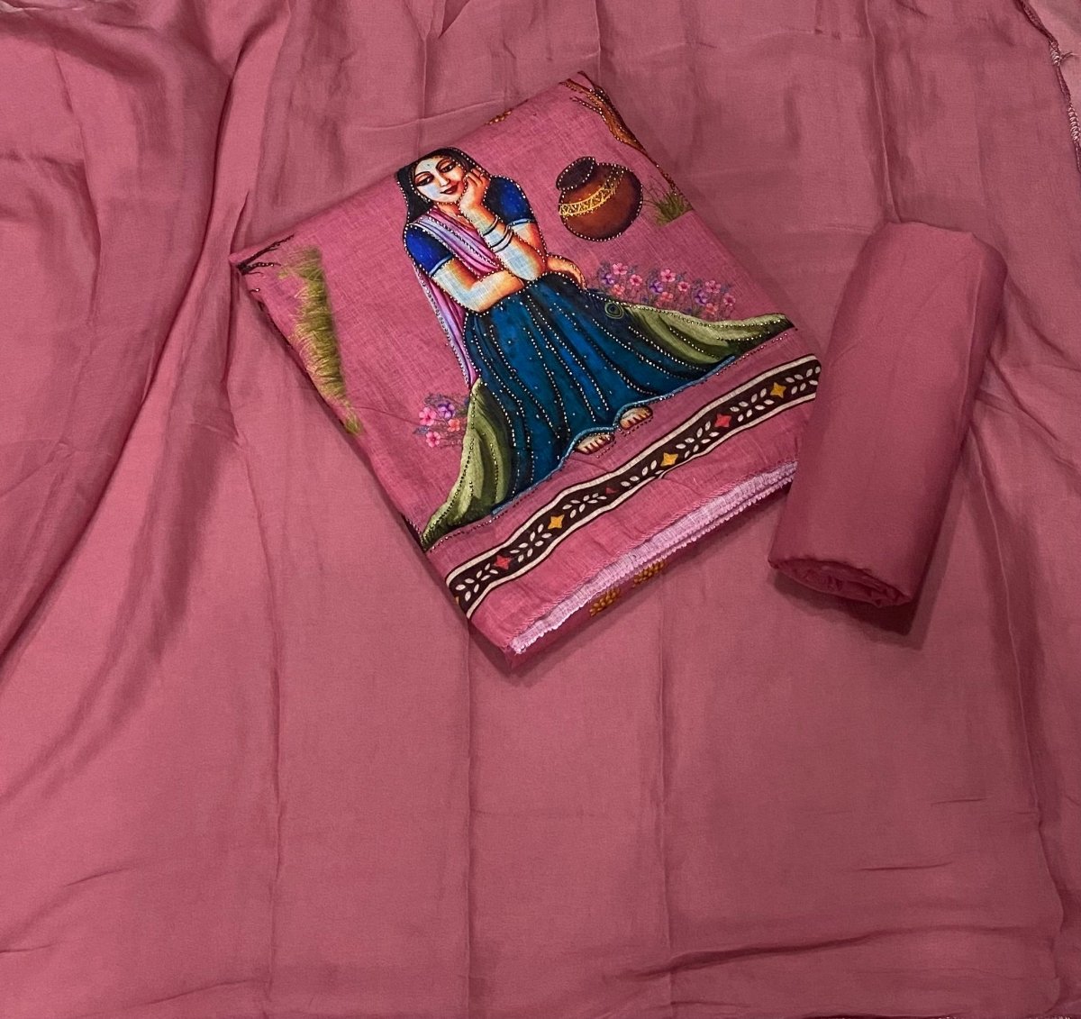 Classy Femora Linen Digital Print Suit Set with Swarovski Work - Yanchi