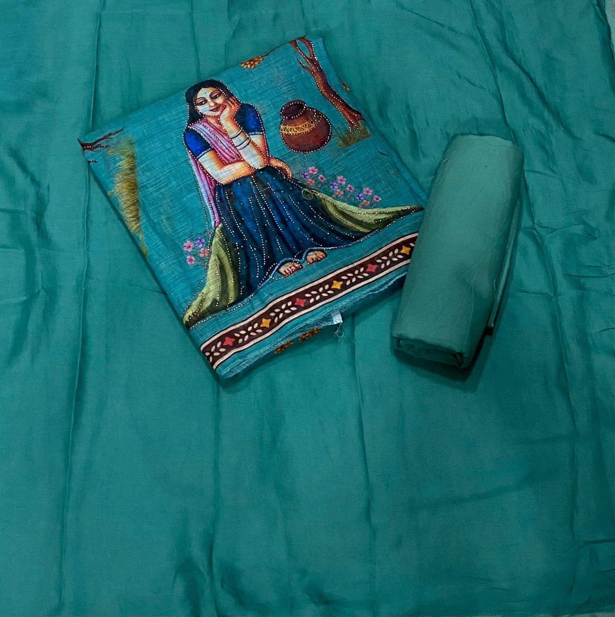 Classy Femora Linen Digital Print Suit Set with Swarovski Work - Yanchi