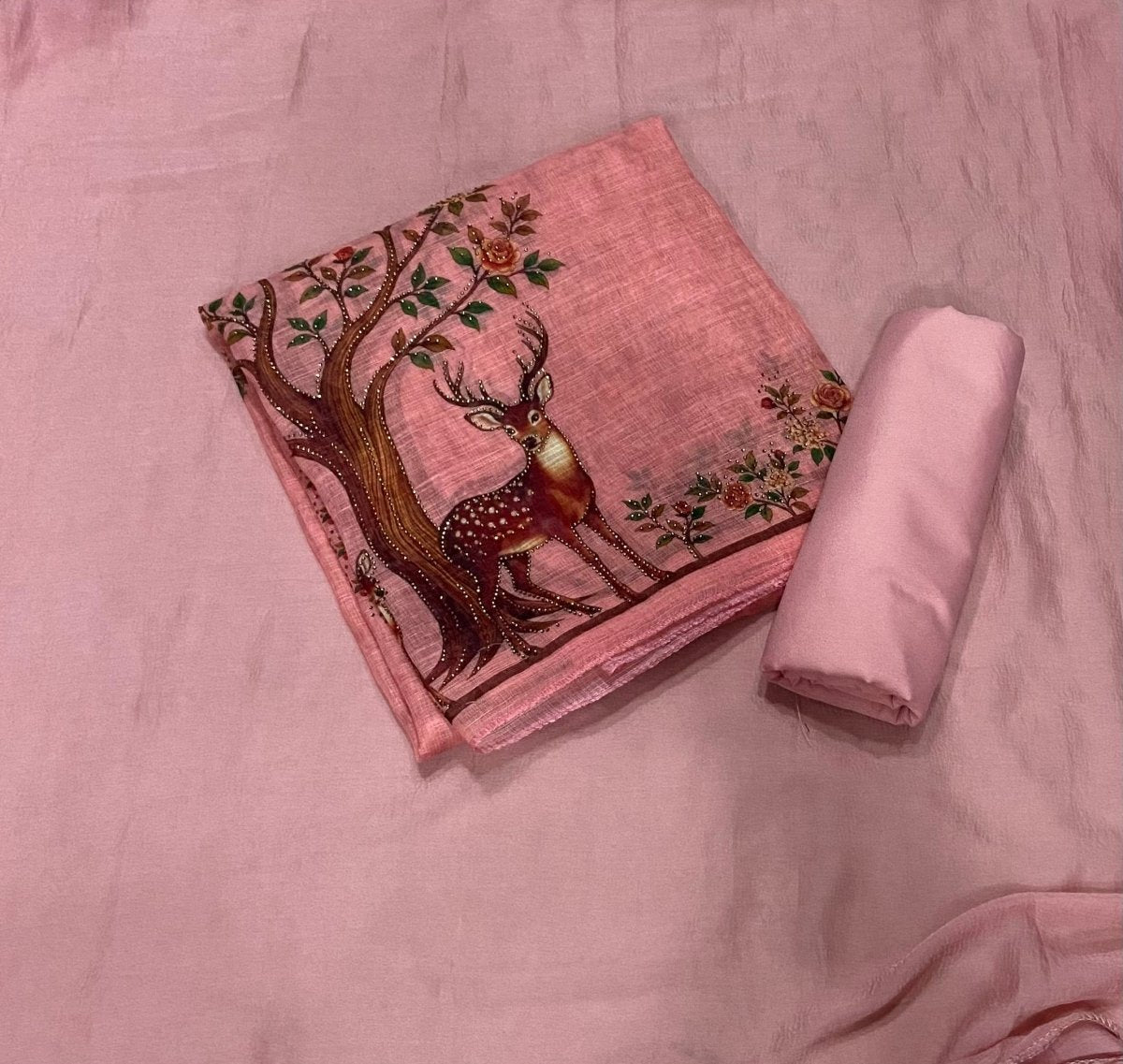 Classy Femora Linen Digital Print Suit Set with Swarovski Work - Yanchi