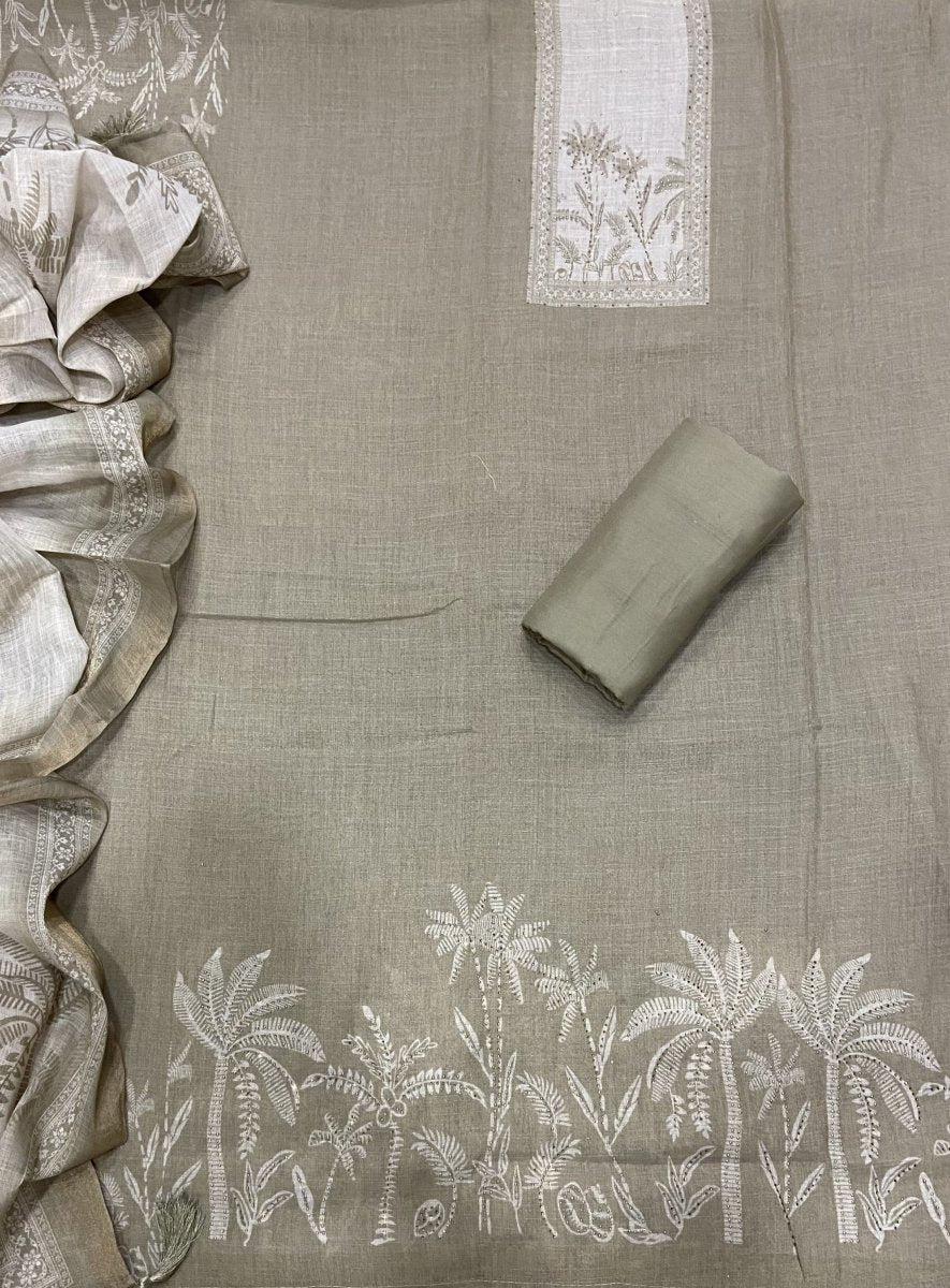 Classy Femora Linen Shimmer Silk Suit Set with Swarovski Work - Yanchi
