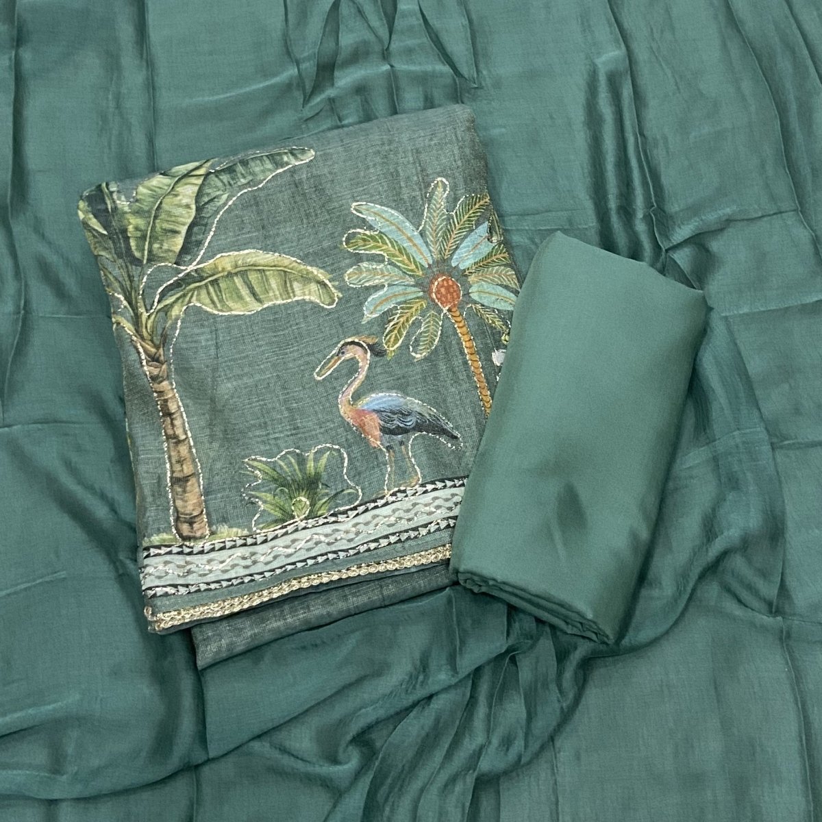 Classy Femora Linen Shimmer Silk Suit Set with Swarovski Work - Yanchi