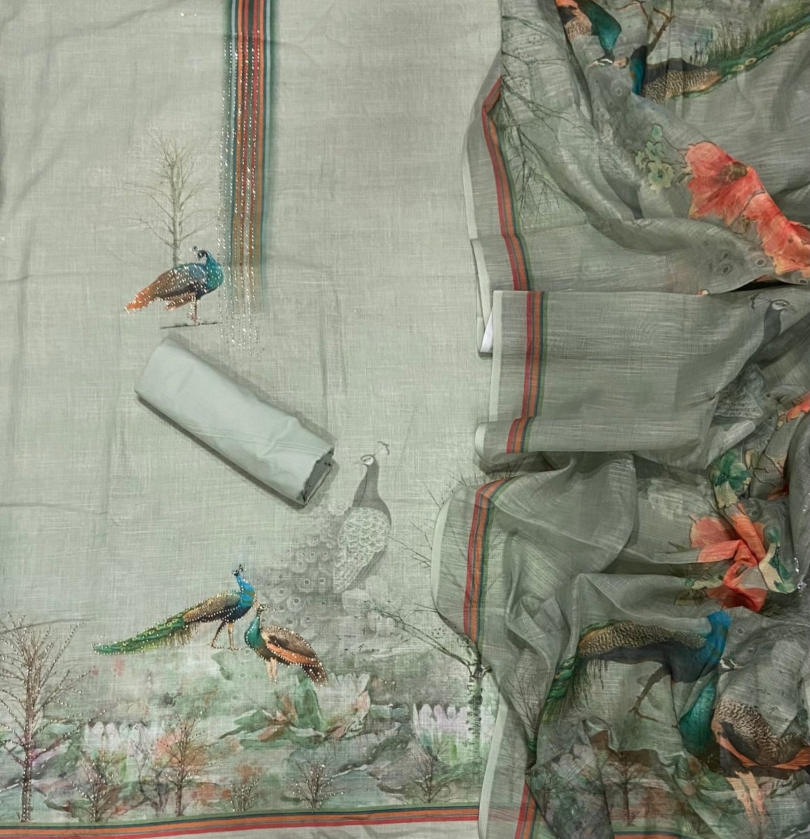 Classy Femora Linen Shimmer Silk Suit Set with Swarovski Work - Yanchi