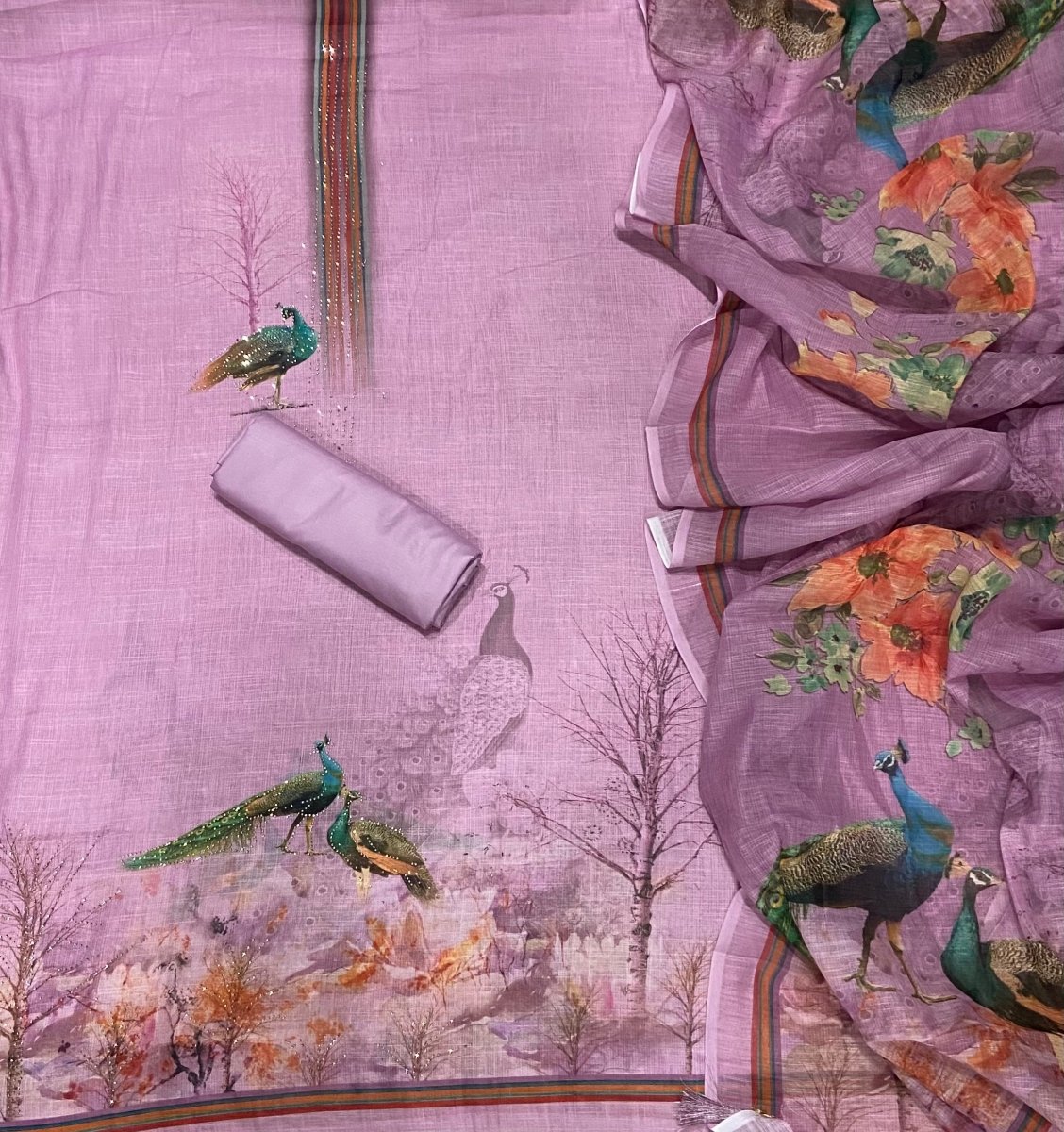 Classy Femora Linen Shimmer Silk Suit Set with Swarovski Work - Yanchi