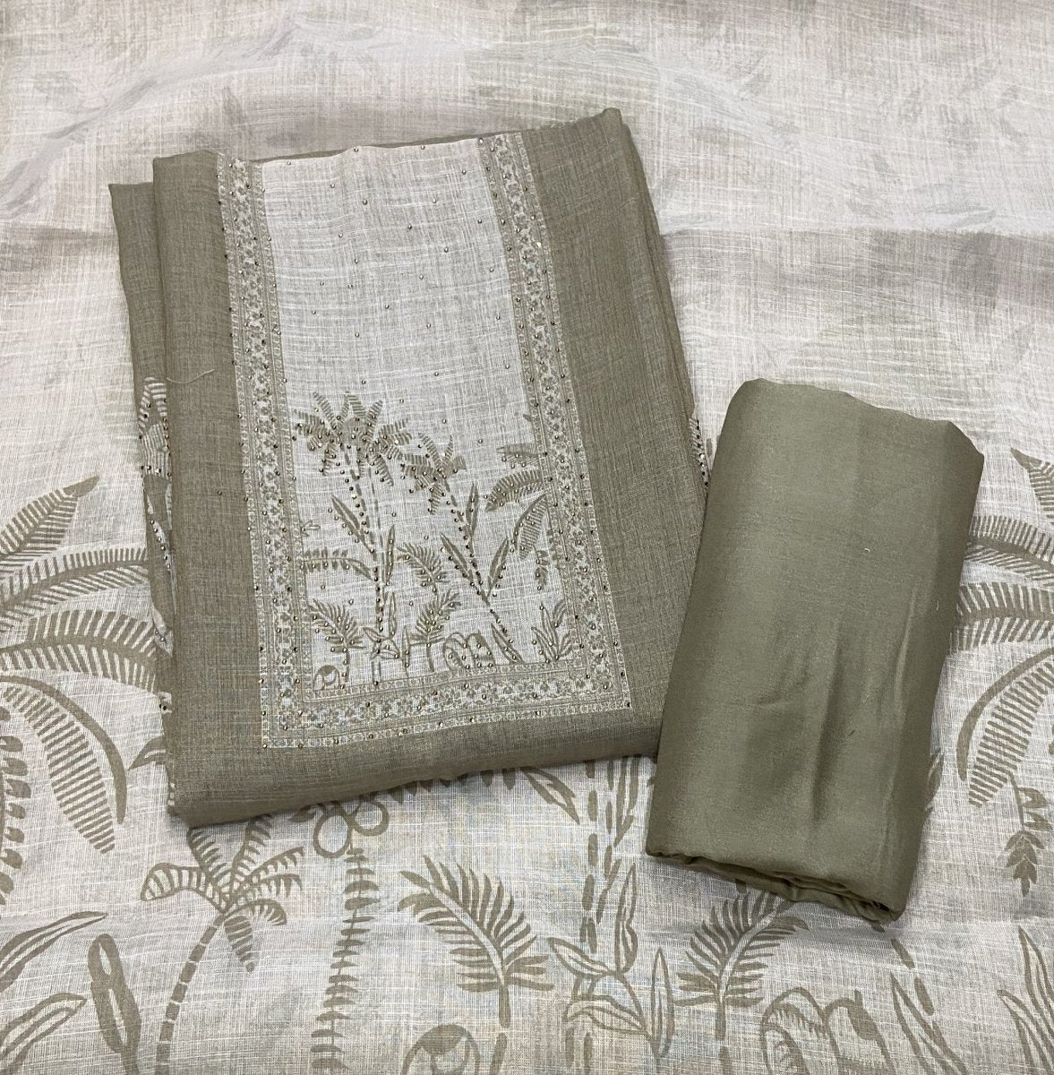 Classy Femora Linen Shimmer Silk Suit Set with Swarovski Work - Yanchi