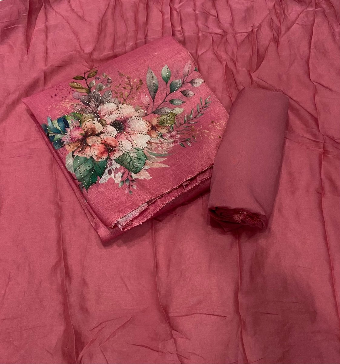 Classy Femora Linen Shimmer Silk Suit Set with Swarovski Work - Yanchi