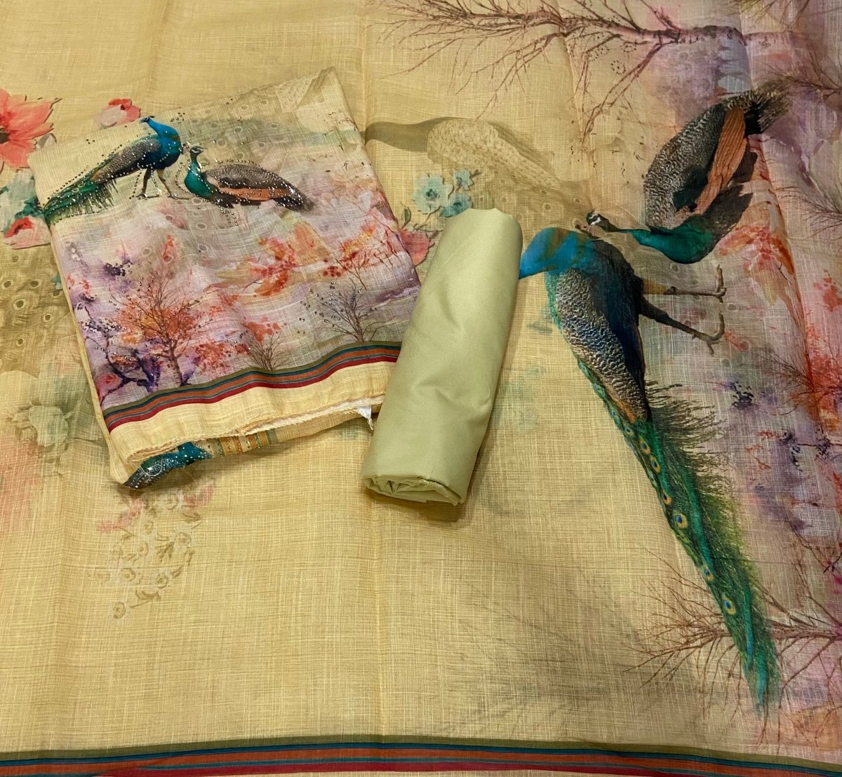 Classy Femora Linen Shimmer Silk Suit Set with Swarovski Work - Yanchi