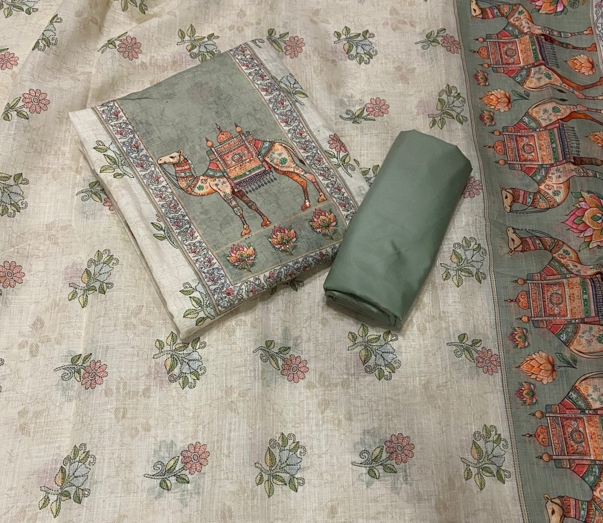 Classy Femora Linen Shimmer Silk Suit Set with Swarovski Work - Yanchi