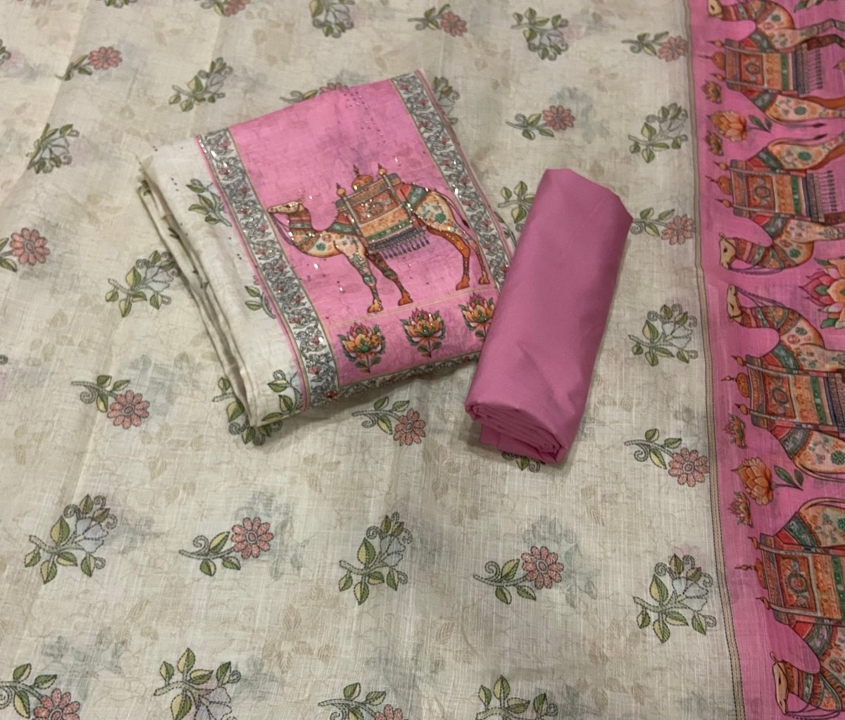 Classy Femora Linen Shimmer Silk Suit Set with Swarovski Work - Yanchi