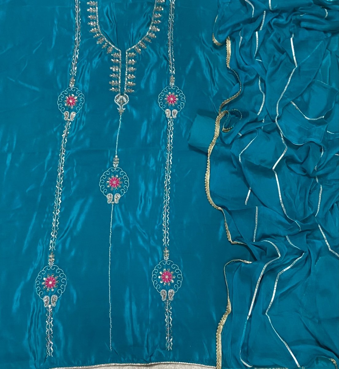 Classy Glass Organza Suit Set with Bits HandWork - Yanchi