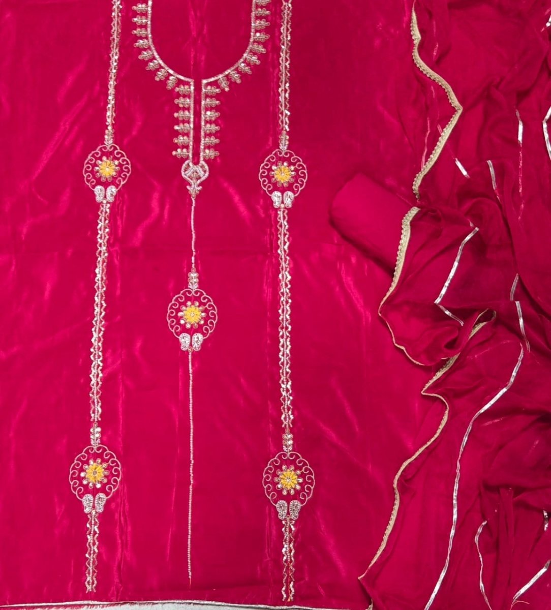 Classy Glass Organza Suit Set with Bits HandWork - Yanchi