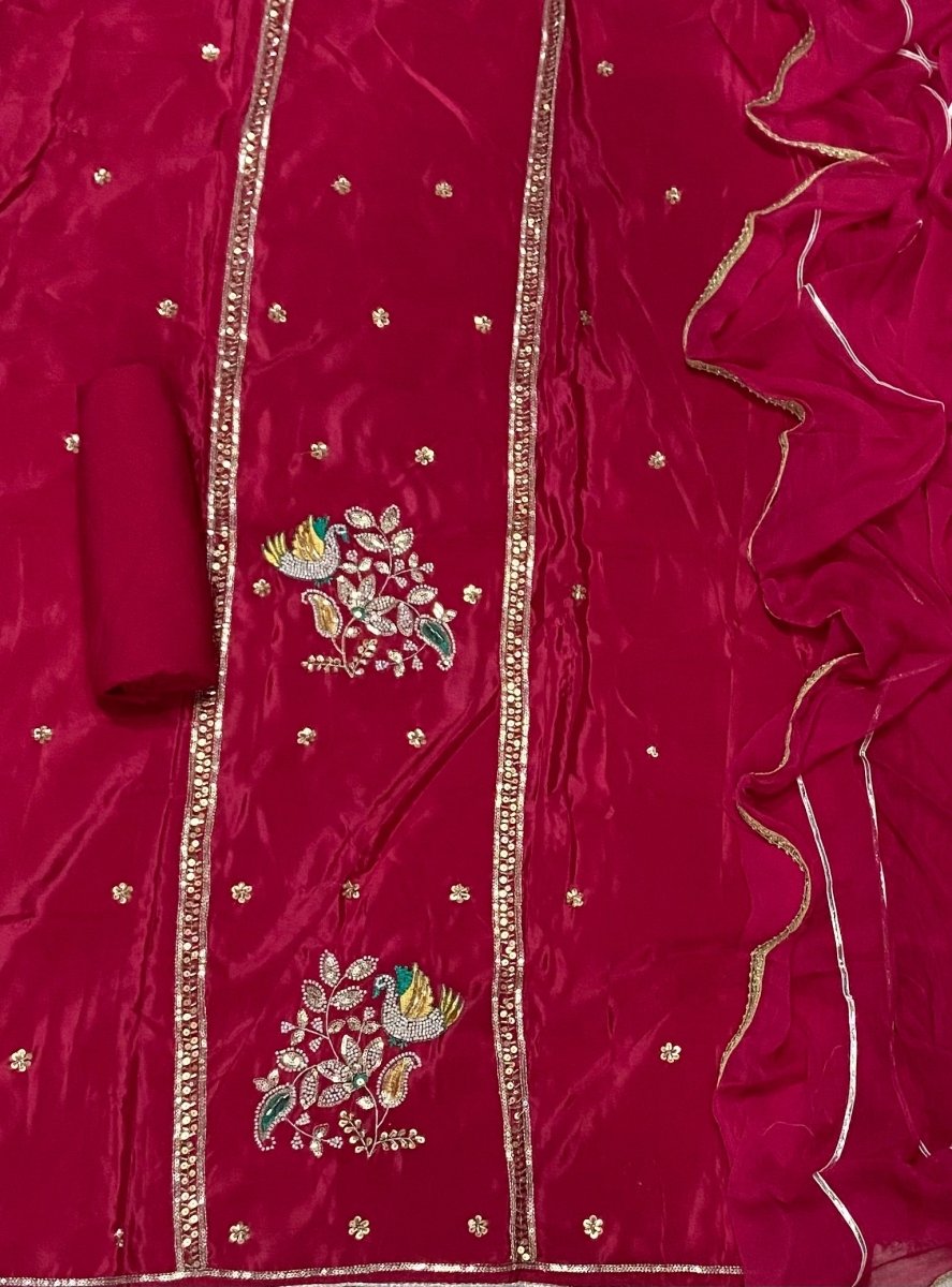 Classy Glass Organza Suit Set with Bits HandWork - Yanchi