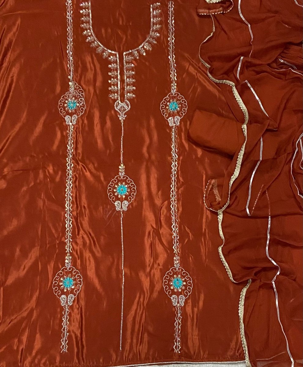 Classy Glass Organza Suit Set with Bits HandWork - Yanchi