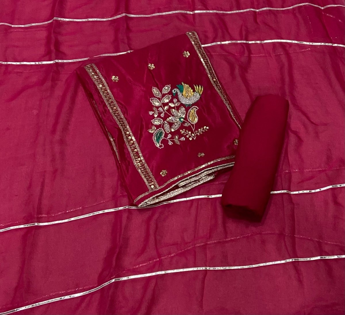 Classy Glass Organza Suit Set with Bits HandWork - Yanchi