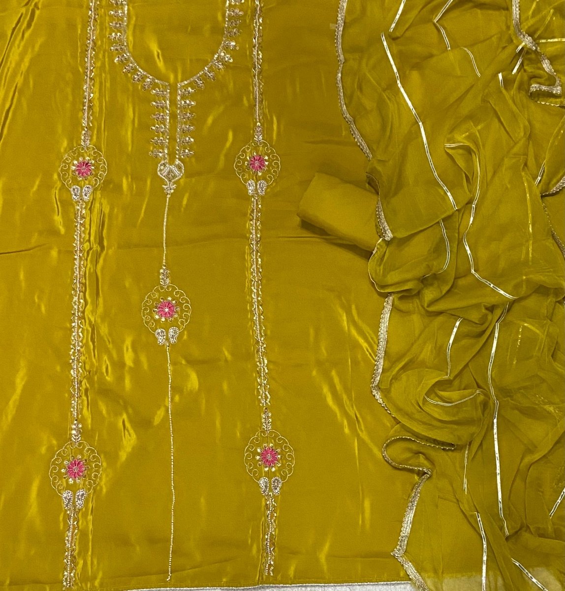 Classy Glass Organza Suit Set with Bits HandWork - Yanchi