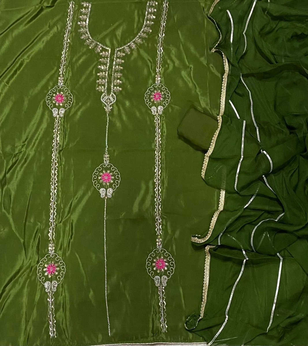 Classy Glass Organza Suit Set with Bits HandWork - Yanchi