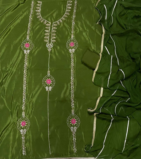 Classy Glass Organza Suit Set with Bits HandWork - Yanchi