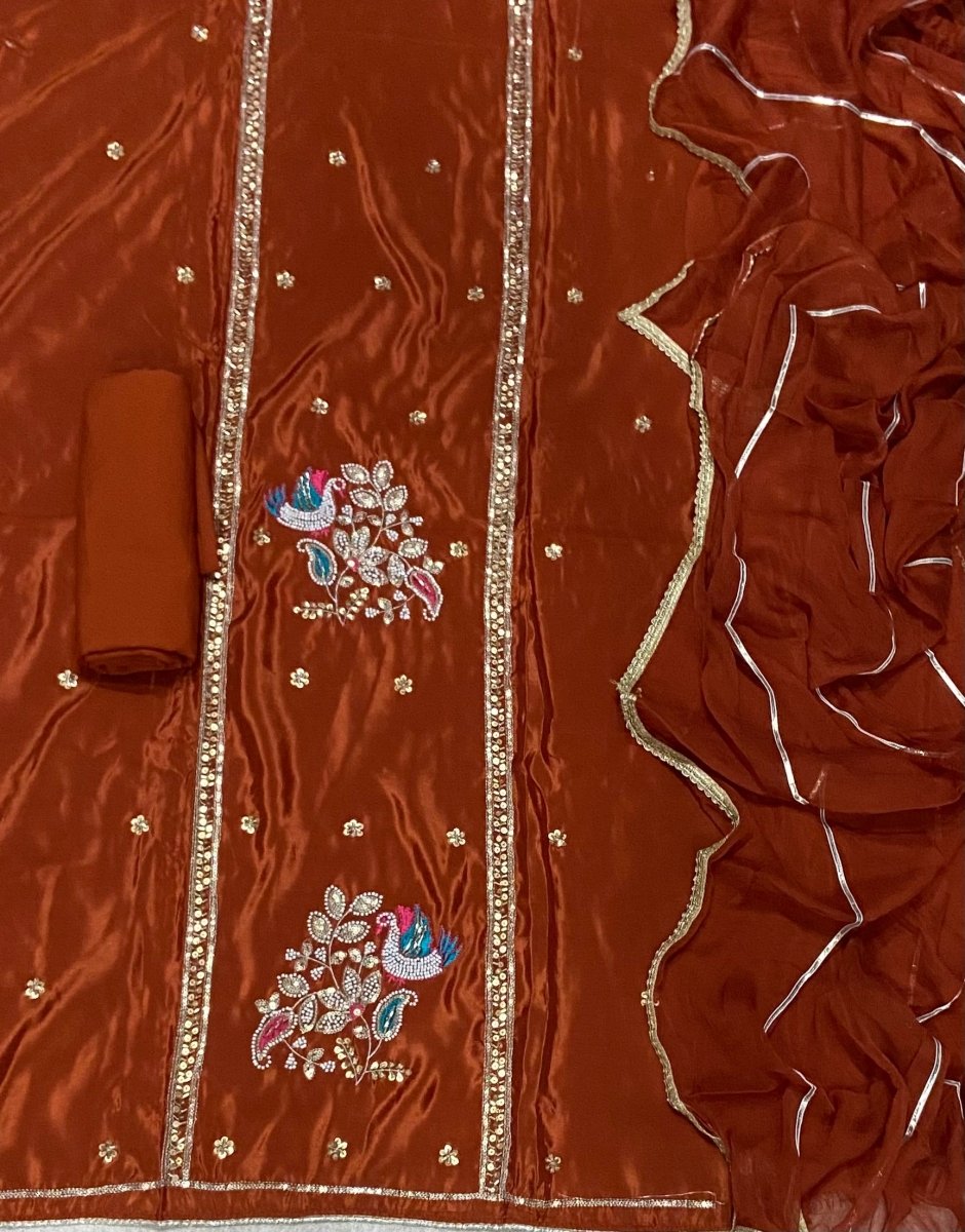 Classy Glass Organza Suit Set with Bits HandWork - Yanchi