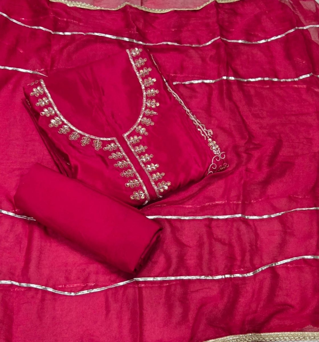 Classy Glass Organza Suit Set with Bits HandWork - Yanchi