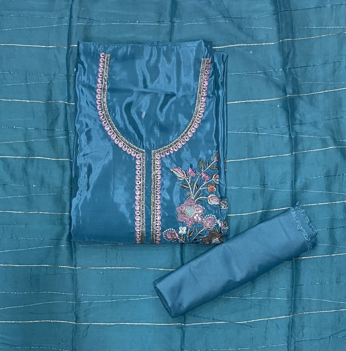 Classy Glass Organza Suit Set with Cutdana & sequence Work - Yanchi