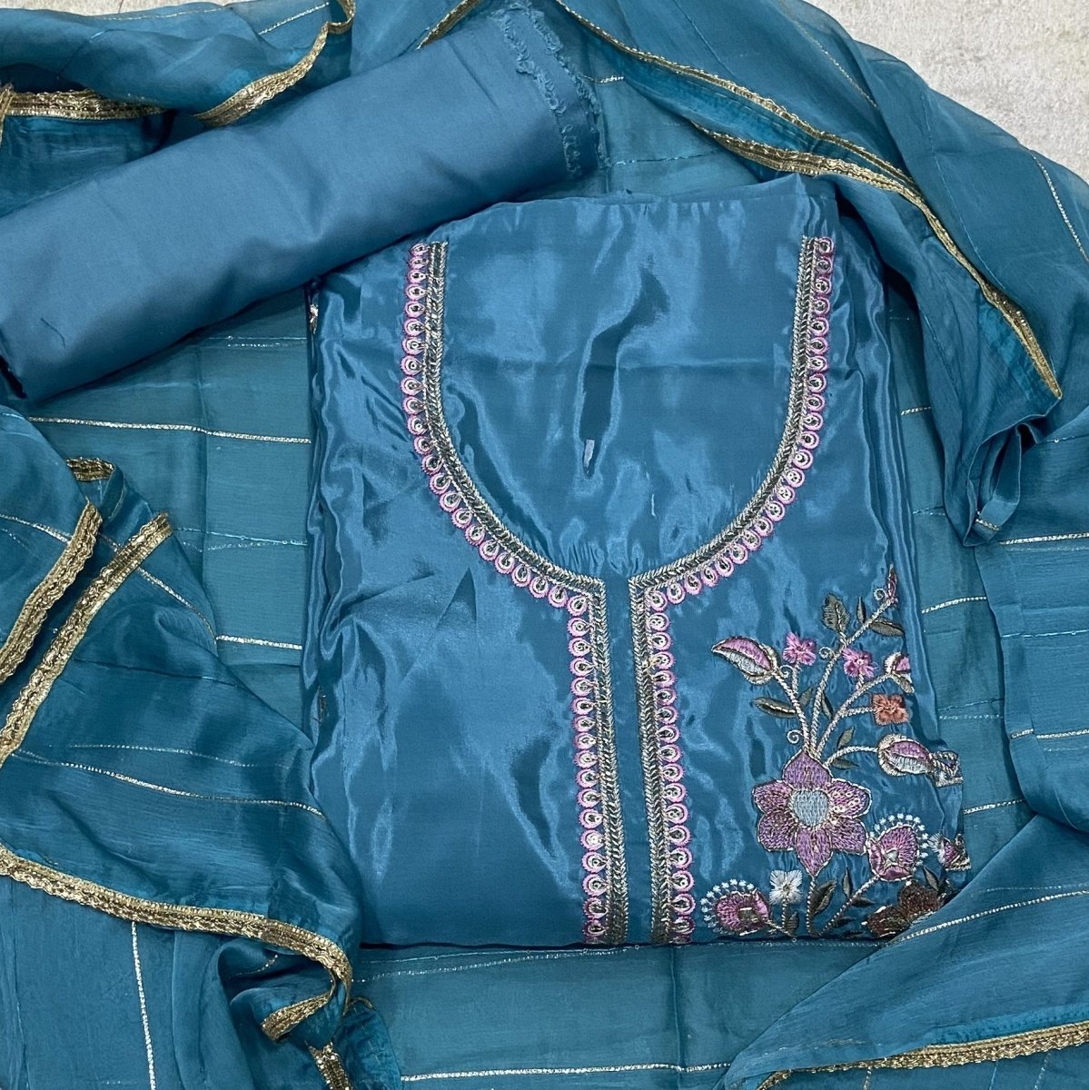 Classy Glass Organza Suit Set with Cutdana & sequence Work - Yanchi