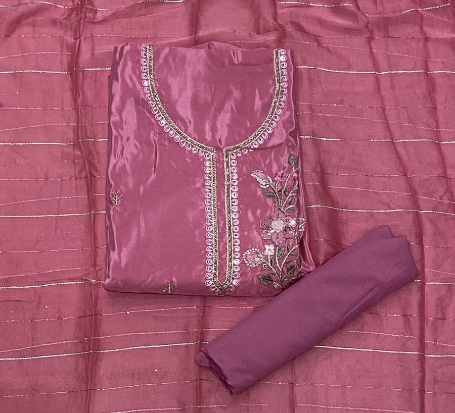Classy Glass Organza Suit Set with Cutdana & sequence Work - Yanchi