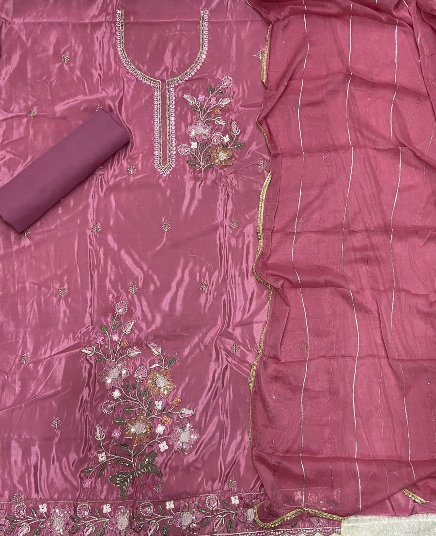 Classy Glass Organza Suit Set with Cutdana & sequence Work - Yanchi