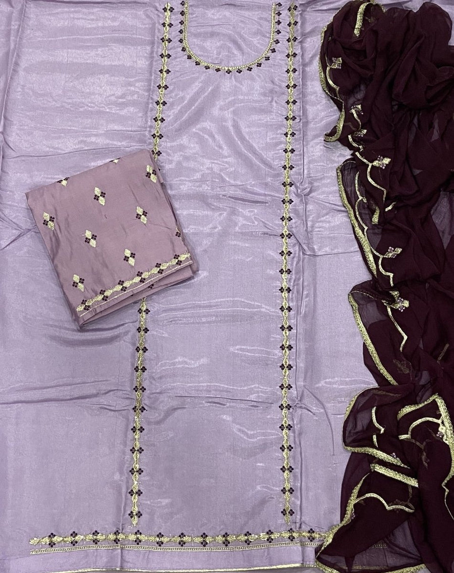 Classy Glass Organza Suit Set with Cutdana & Zari Thread Work - Yanchi