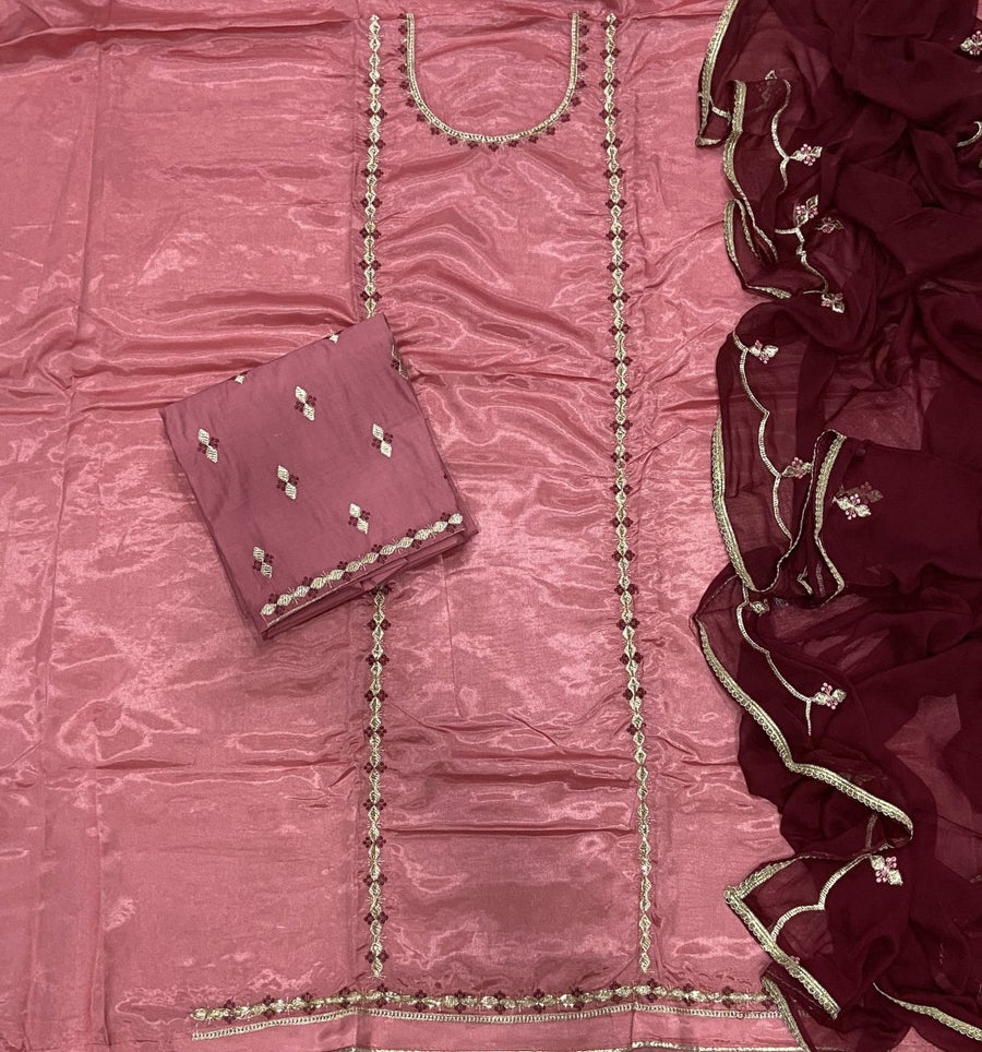 Classy Glass Organza Suit Set with Cutdana & Zari Thread Work - Yanchi