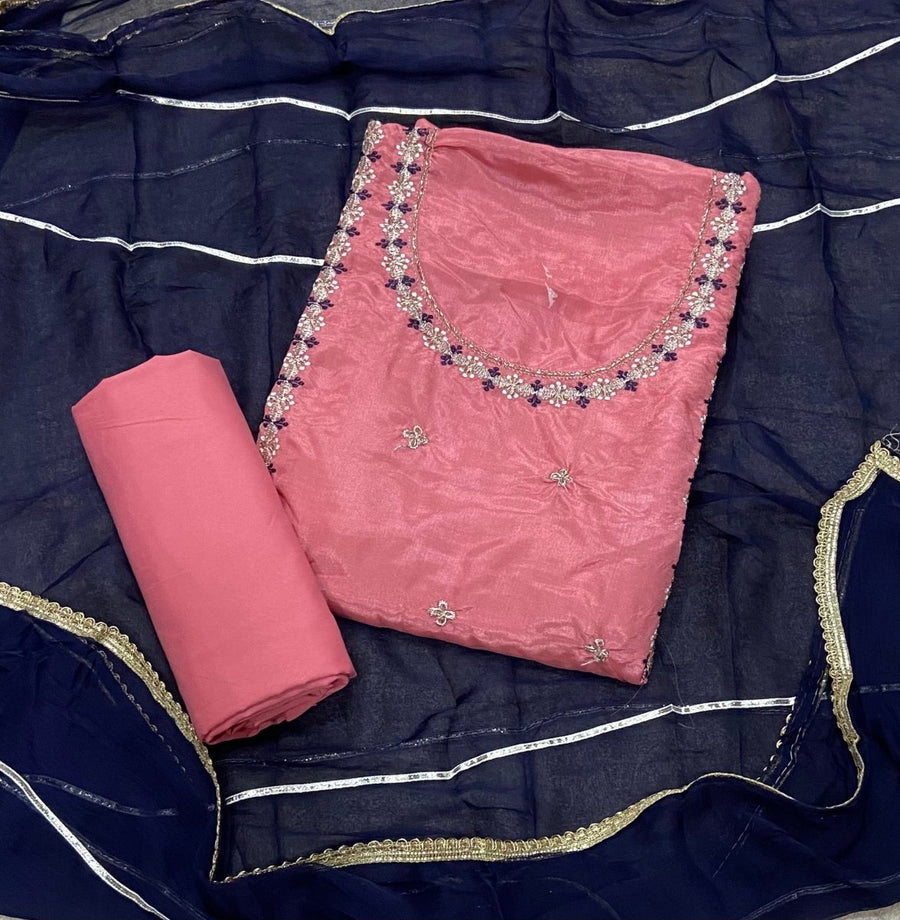 Classy Glass Organza Suit Set with Cutdana & Zari Thread Work - Yanchi
