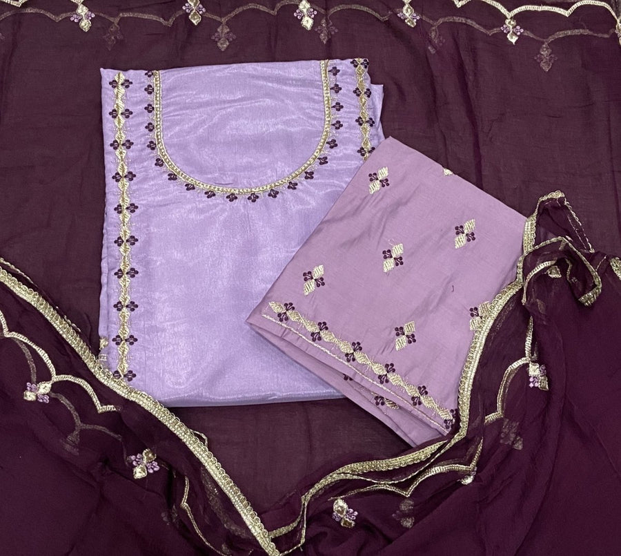Classy Glass Organza Suit Set with Cutdana & Zari Thread Work - Yanchi