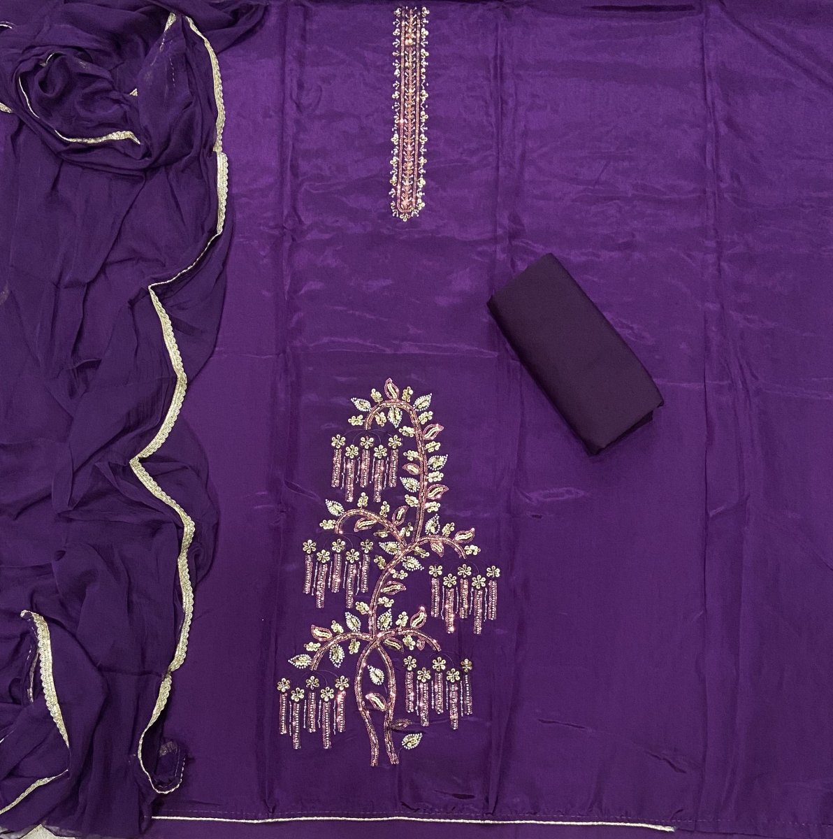 Classy Glass Organza Suit Set with Cutdana & Zari Thread Work - Yanchi