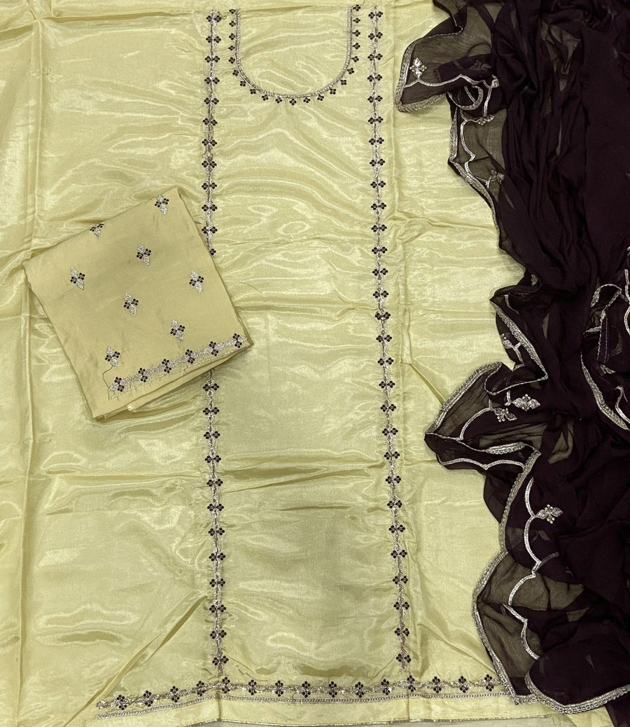 Classy Glass Organza Suit Set with Cutdana & Zari Thread Work - Yanchi