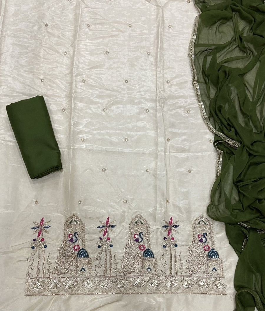 Classy Glass Organza Suit Set with Cutdana & Zari Thread Work - Yanchi