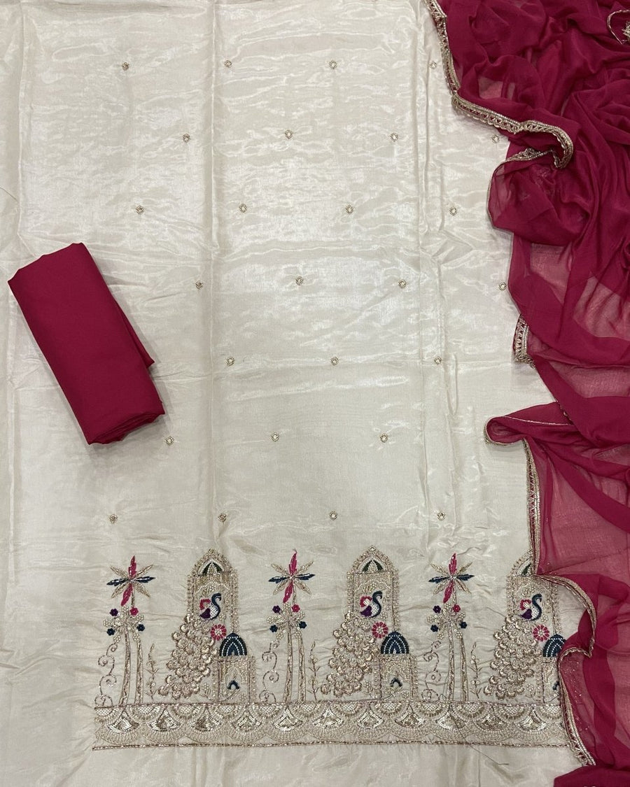 Classy Glass Organza Suit Set with Cutdana & Zari Thread Work - Yanchi