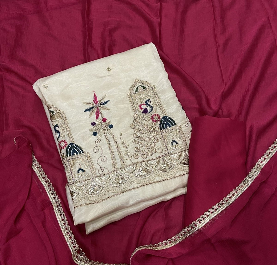 Classy Glass Organza Suit Set with Cutdana & Zari Thread Work - Yanchi