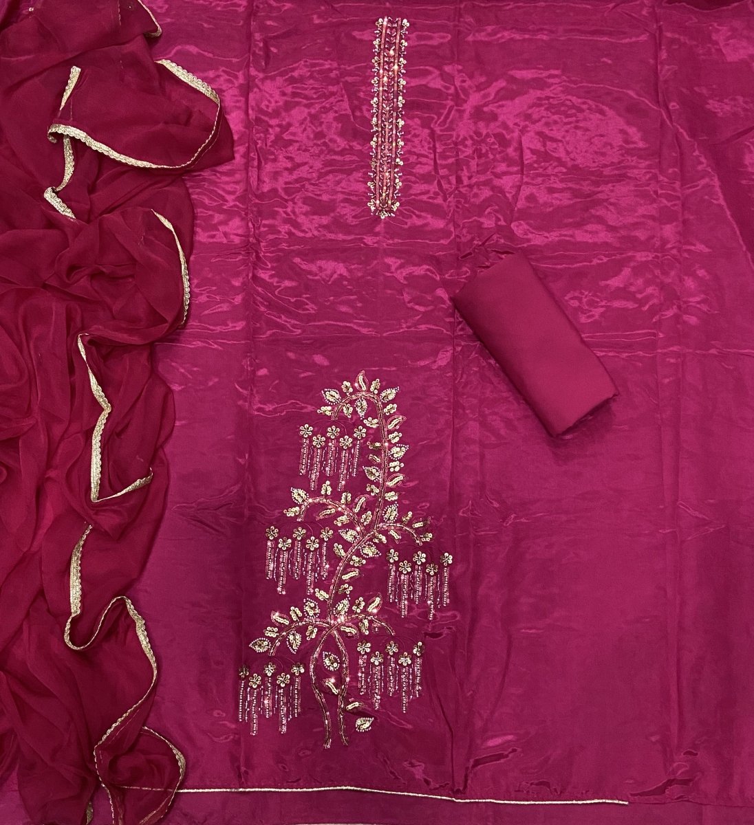 Classy Glass Organza Suit Set with Cutdana & Zari Thread Work - Yanchi