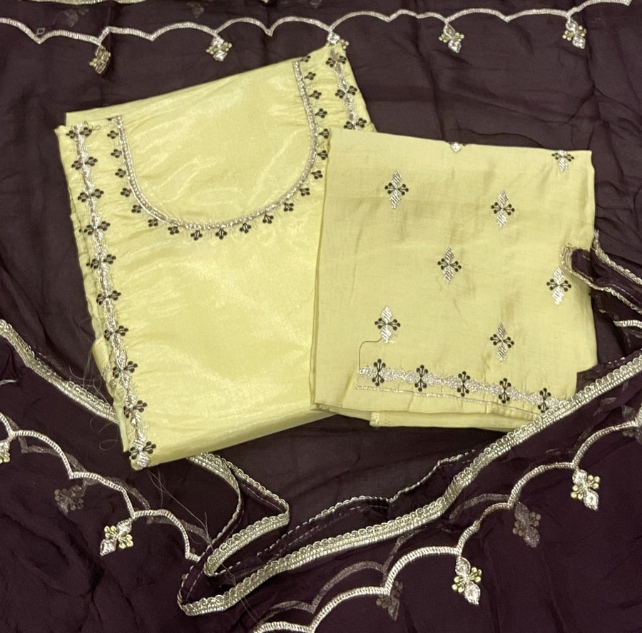 Classy Glass Organza Suit Set with Cutdana & Zari Thread Work - Yanchi